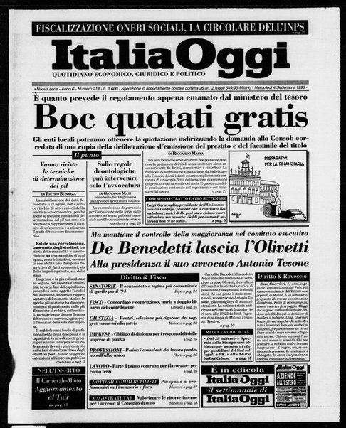 Italia oggi : quotidiano di economia finanza e politica